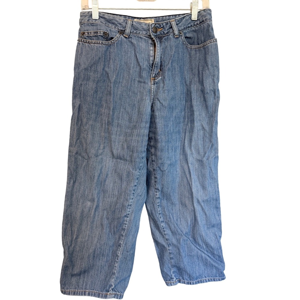 L.L. Bean Classic Fit Straight Blue Denim Crop Jeans Pedal Pushers Size 8 Reg